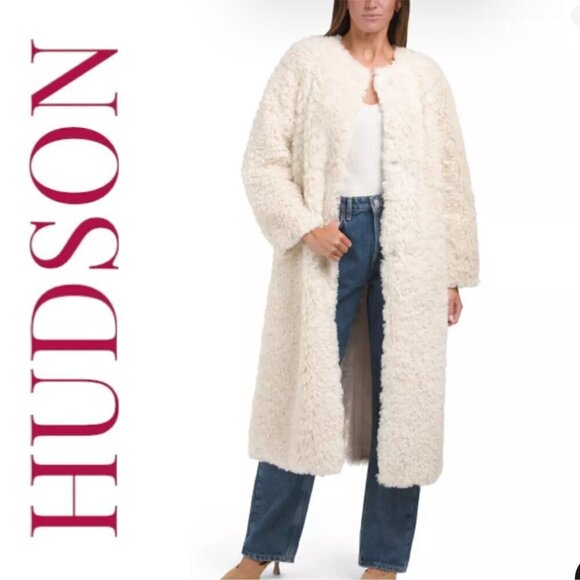 NWT HUDSON JEANS REVERSIBLE SHEARLING TEDDY COAT IVORY POLISHED ELEVATED, SMALL - Picture 3 of 16